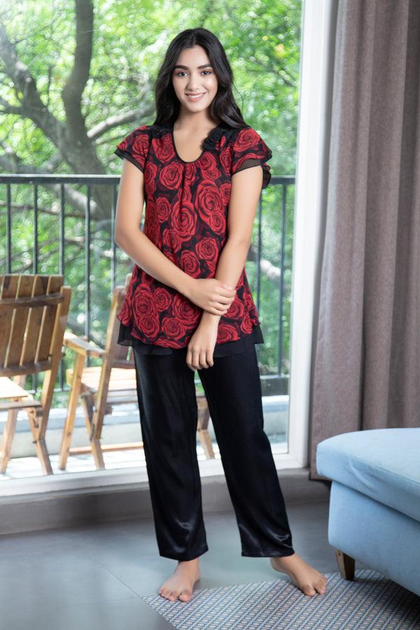 private lives Double chiffon top & Satin pj Night suit