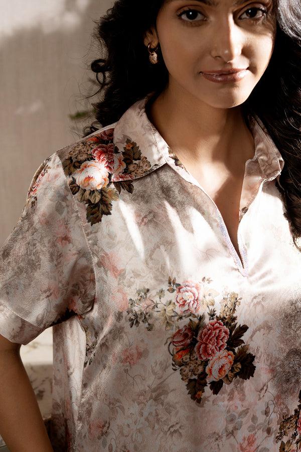 private lives Floral Satin Nightdress With Handwork