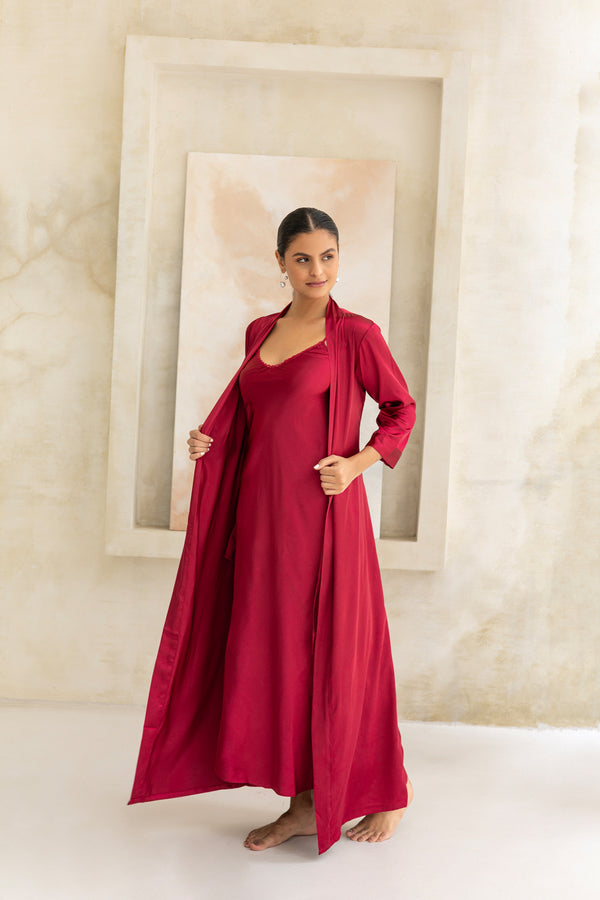 Private Lives Imperial Ruby Silk Satin Nightgown Set