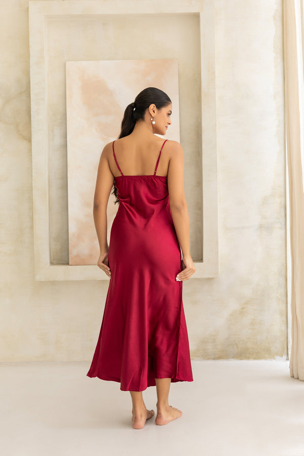 Private Lives Imperial Ruby Silk Satin Nightgown Set