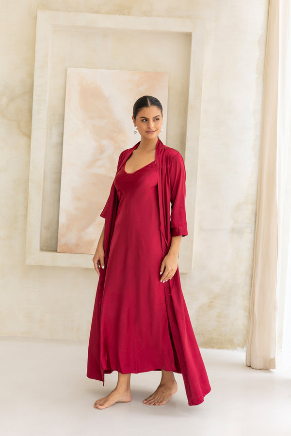 private lives Imperial Ruby Silk Satin Nightgown set