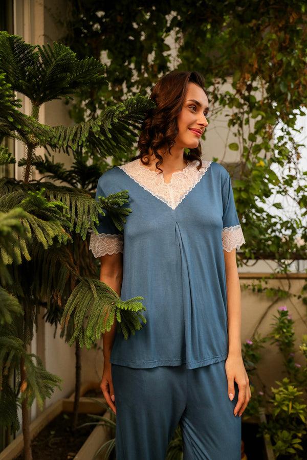 Private Lives Lace Trim Super Soft Cotton Nightsuit