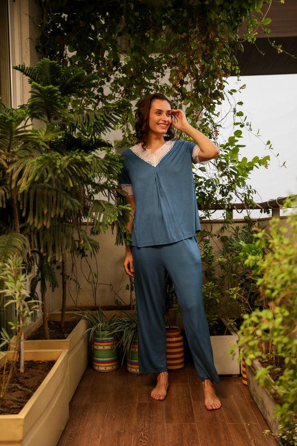 Private Lives Lace Trim Super Soft Cotton Nightsuit