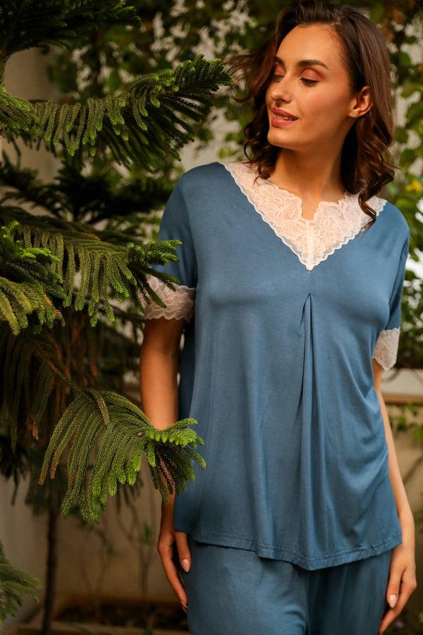 Private Lives Lace Trim Super Soft Cotton Nightsuit