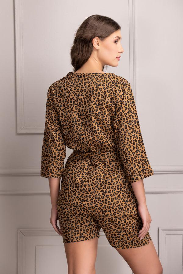 Private Lives Leopard Print Rayon Night Suit With Robe
