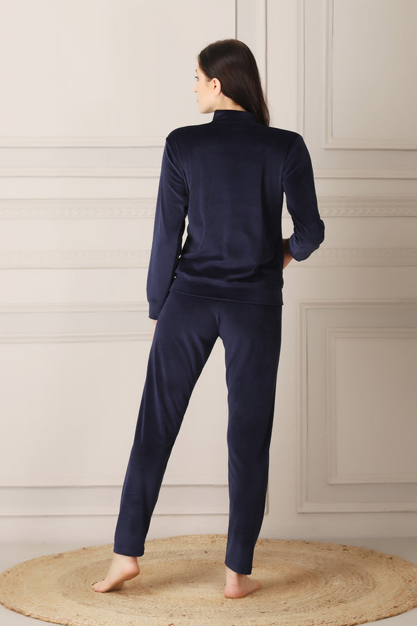 Private Lives Navy Blue Super Soft Velvet Track Suit