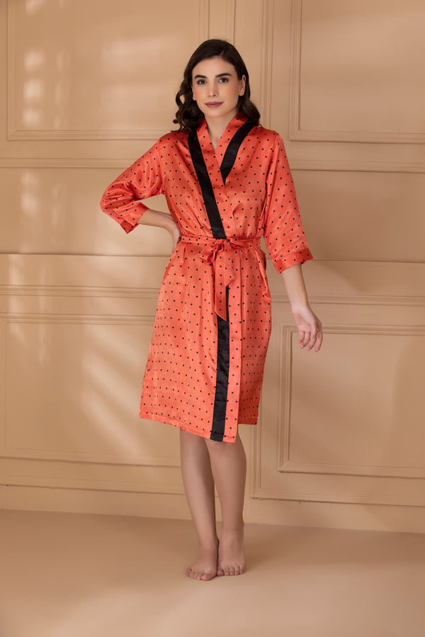 Private Lives Orange & Black Printed Satin Short Nightgown Set