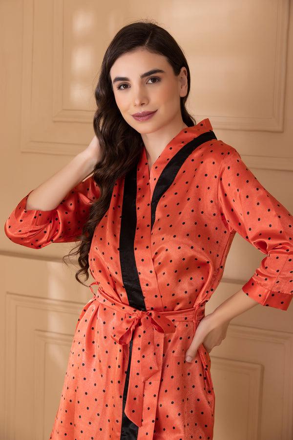 private lives Orange & Black Printed Satin Short Nightgown Set