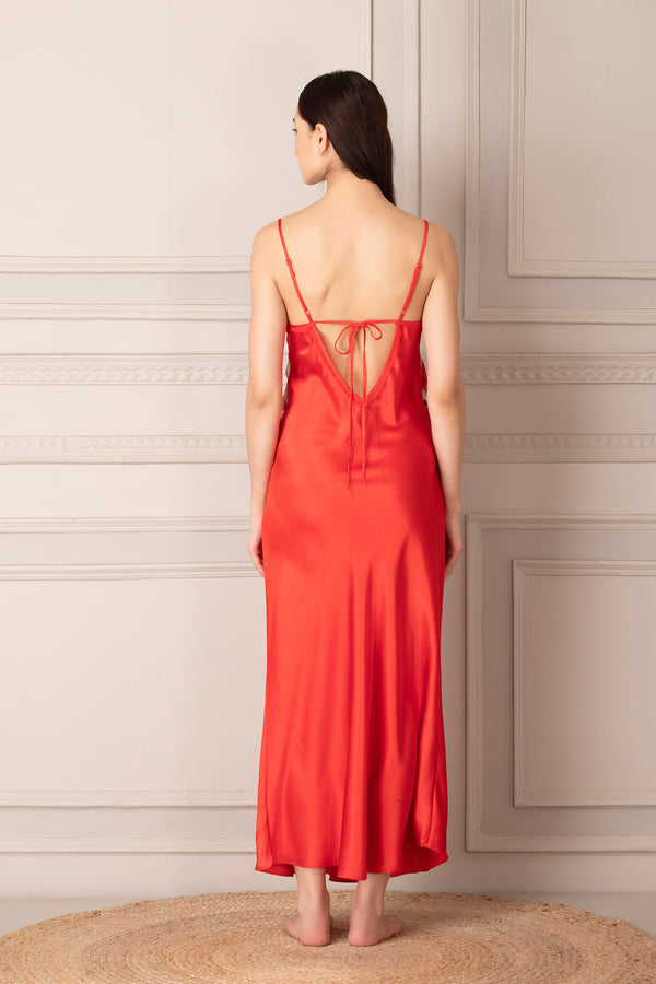 Private Lives Orange Printed Satin Long Nightgown Set