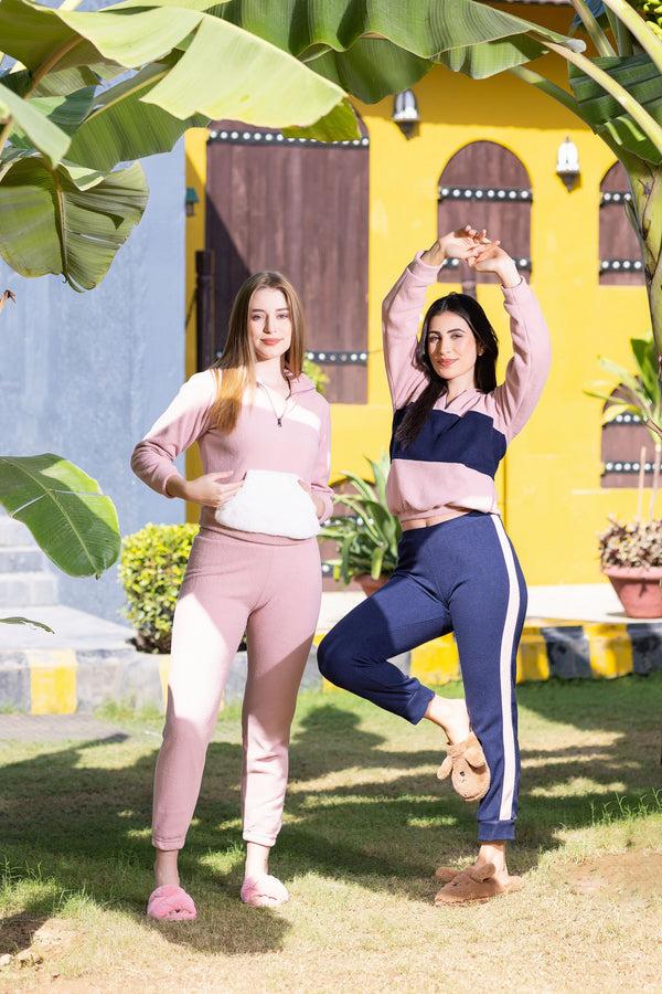 Private Lives Pink Polar Track Set With Fur Pockets
