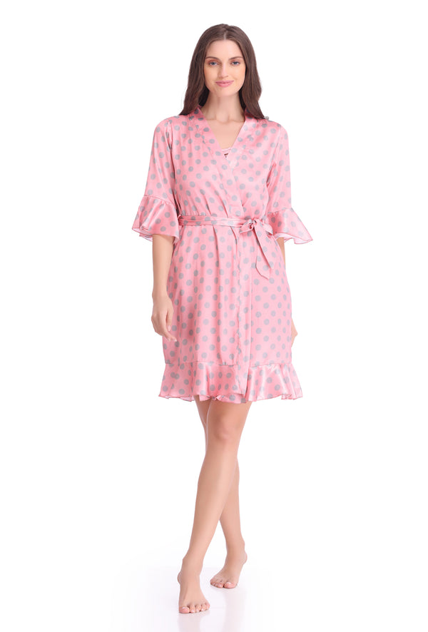 Private Lives Pink Polka Dot Printed Satin Nightgown Set