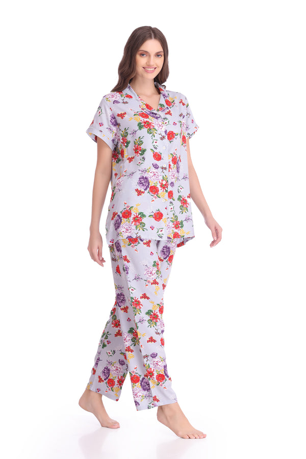 Private Lives Printed Cotton Classic Collar Night Suit