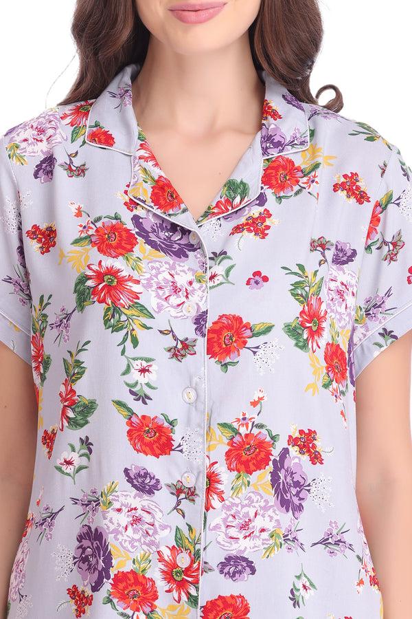 Private Lives Printed Cotton Classic Collar Night Suit