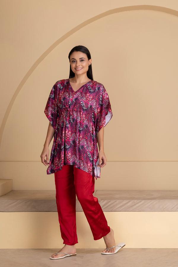 Private Lives Abstract Printed Satin Kaftan Set