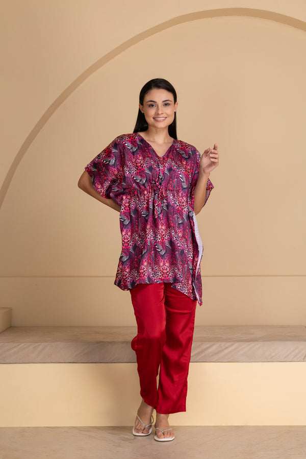 Private Lives Abstract Printed Satin Kaftan Set