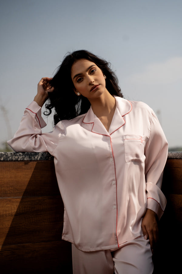 Private Lives Baby Pink Satin Night Suit Set