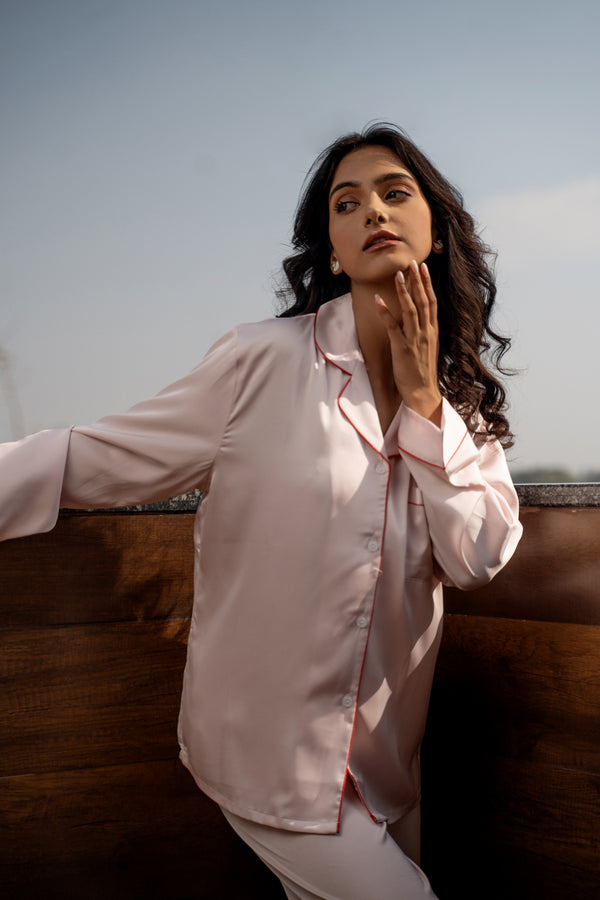 Private Lives Baby Pink Satin Night Suit Set