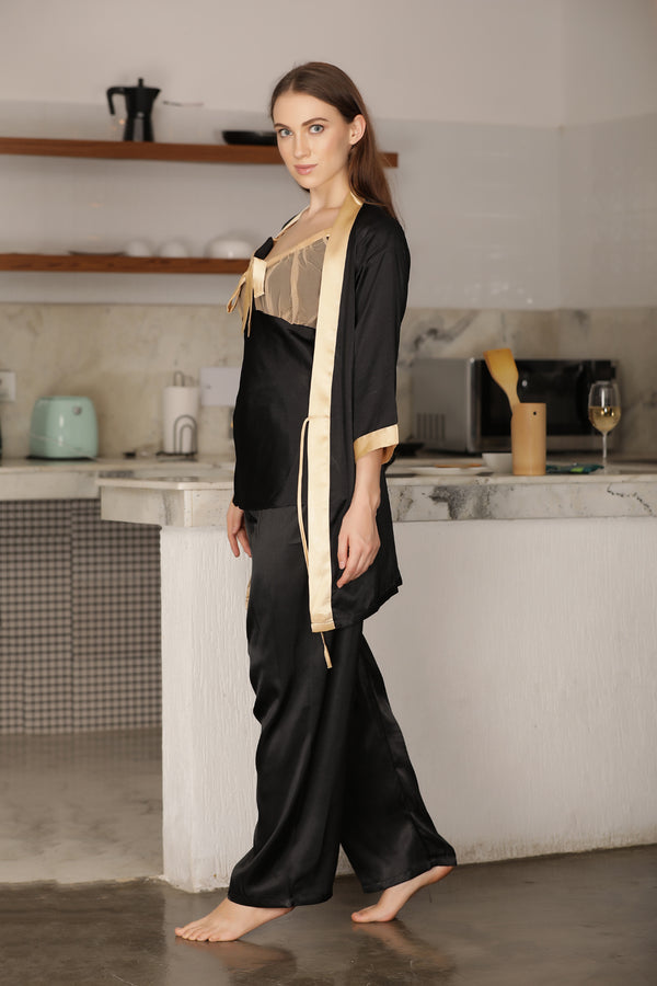 Private Lives Black Cami Wrap Night Suit