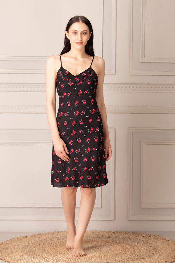 Private Lives Black Rayon Short Nightgown Set