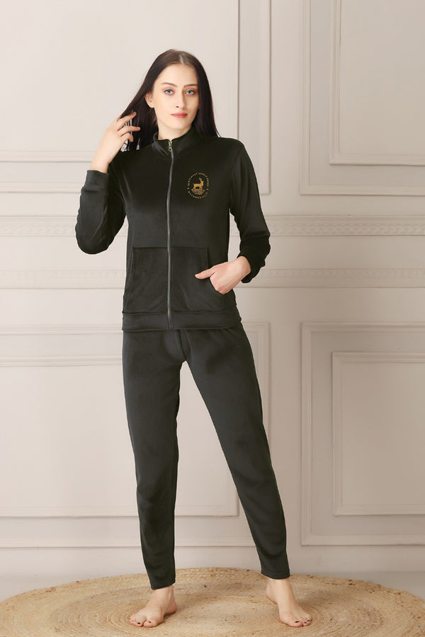 private lives Black Super Soft Velvet Track suit