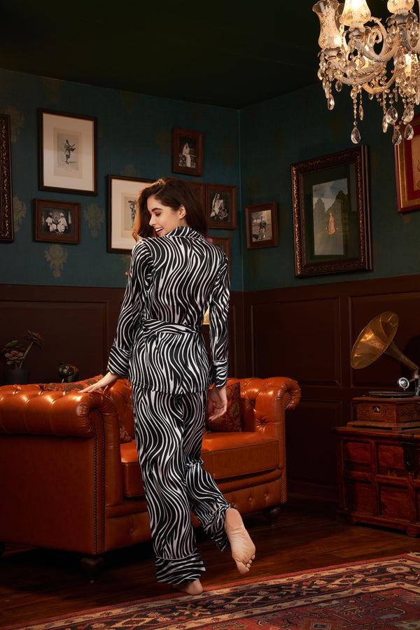 Private Lives Black & White Stripe Satin Co-ord Set