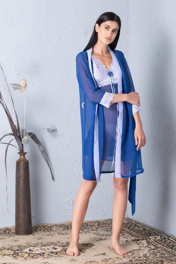 private lives Blue Chiffon Short Nightgown Set