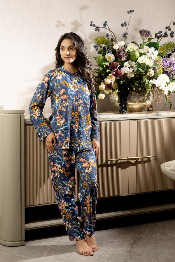 Private Lives Blue Floral Printed Rayon Co-ord Set