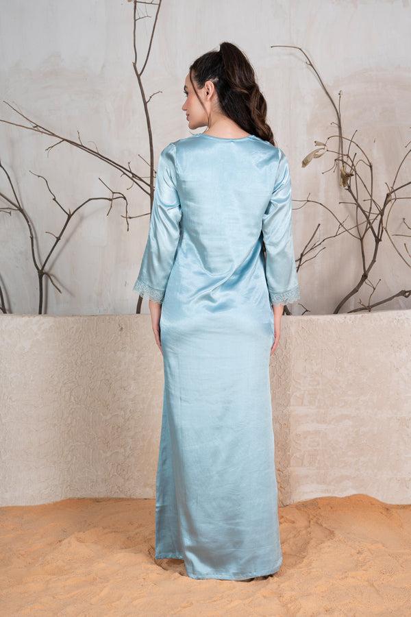 Private Lives Blue Satin Nighty With Lace
