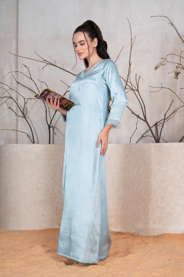 Private Lives Blue Satin Nighty With Lace