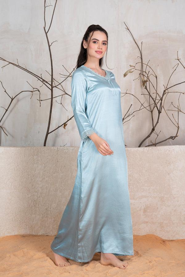 private lives Blue satin Nighty with lace