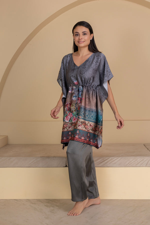 Private Lives Border Print Satin Kaftan Set