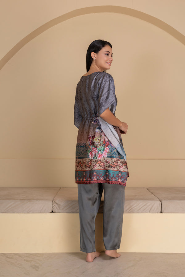 Private Lives Border Print Satin Kaftan Set