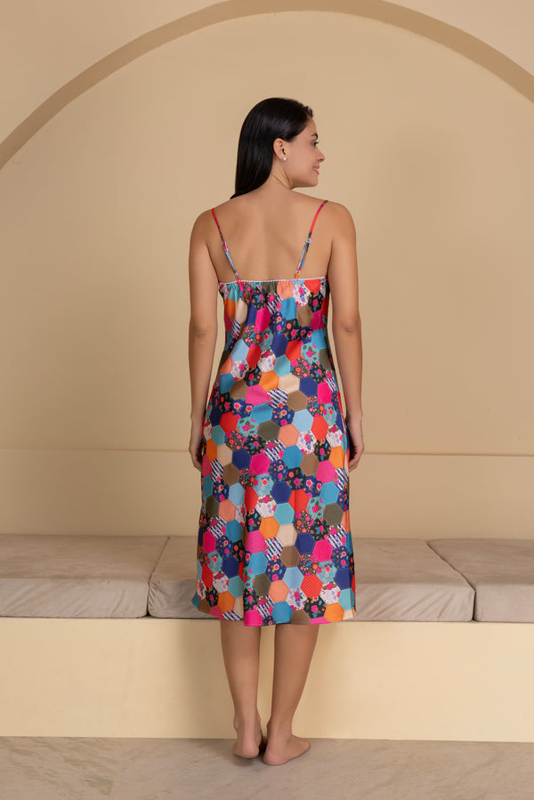 Private Lives Box Print Nighty With Robe