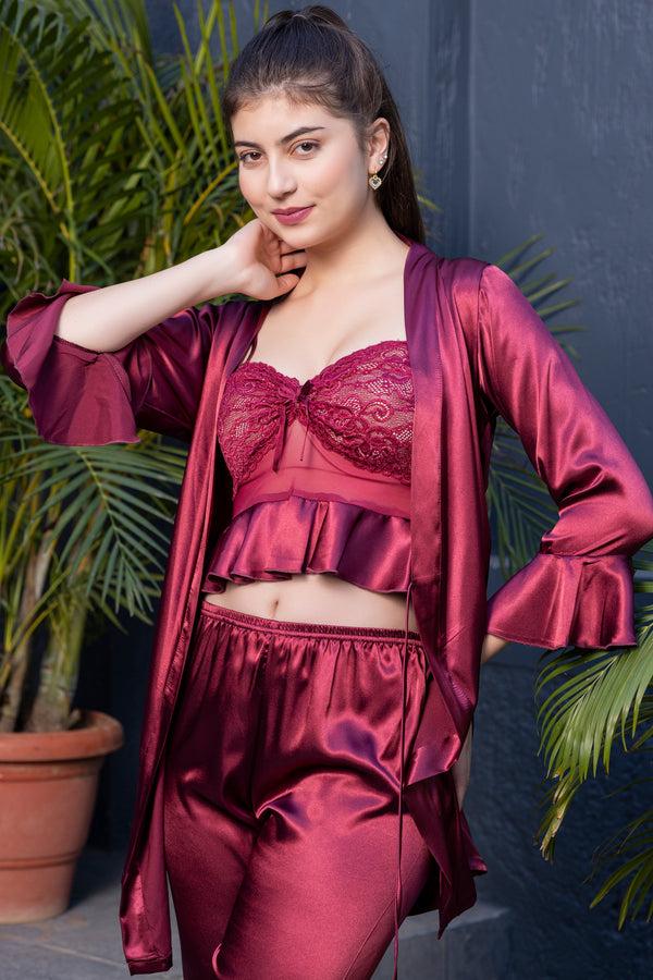 Private Lives Bralet Pj's & Robe In Silky Soft Satin