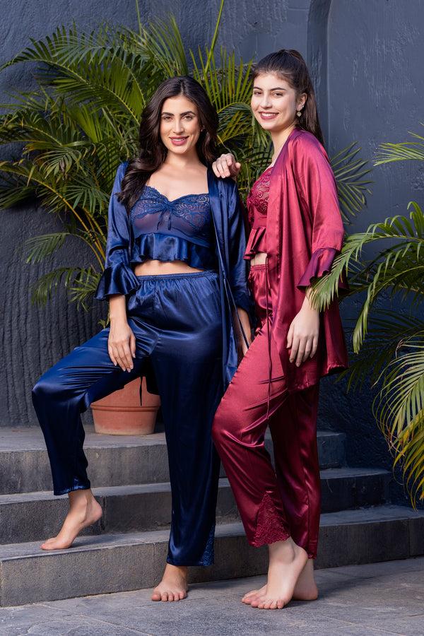 Private Lives Bralet Pj's & Robe In Silky Soft Satin