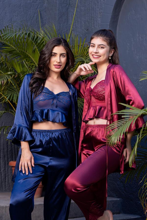 Private Lives Bralet Pj's & Robe In Silky Soft Satin