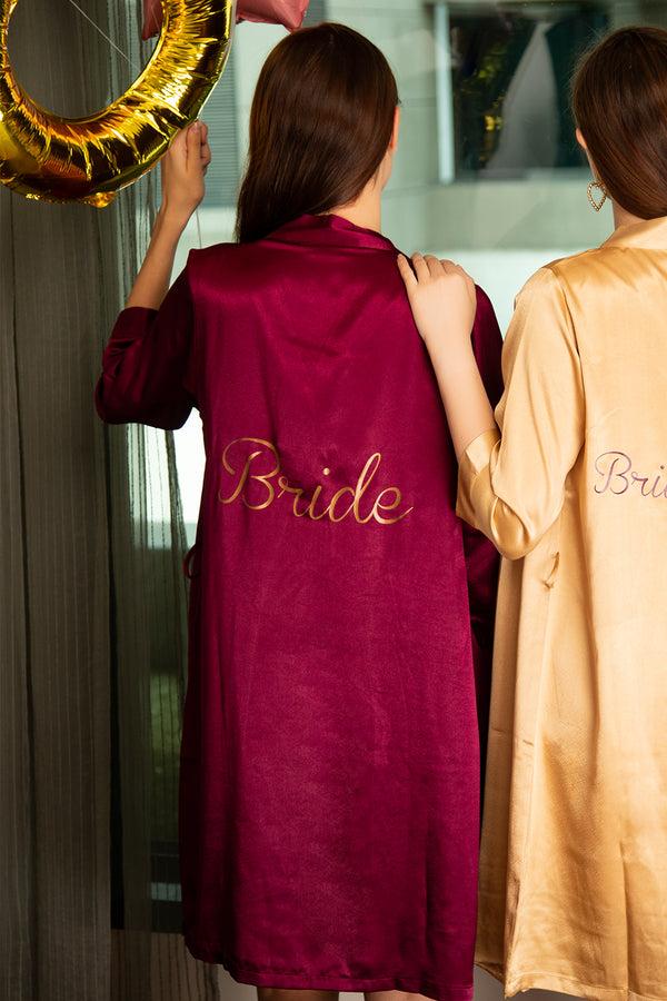 private lives Bride Robe in Satin Wine Color