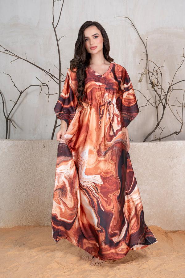 private lives Brown Tie & Dye Printed Satin Kaftan