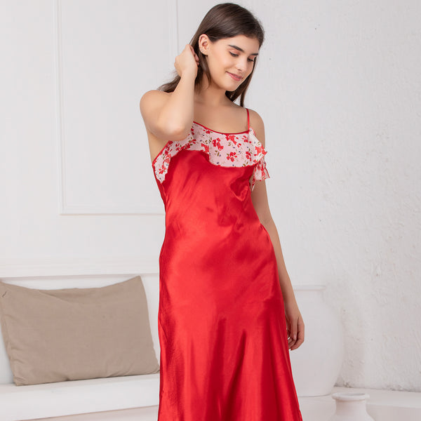 Private Lives Camellia Blooms Red Nightgown Set