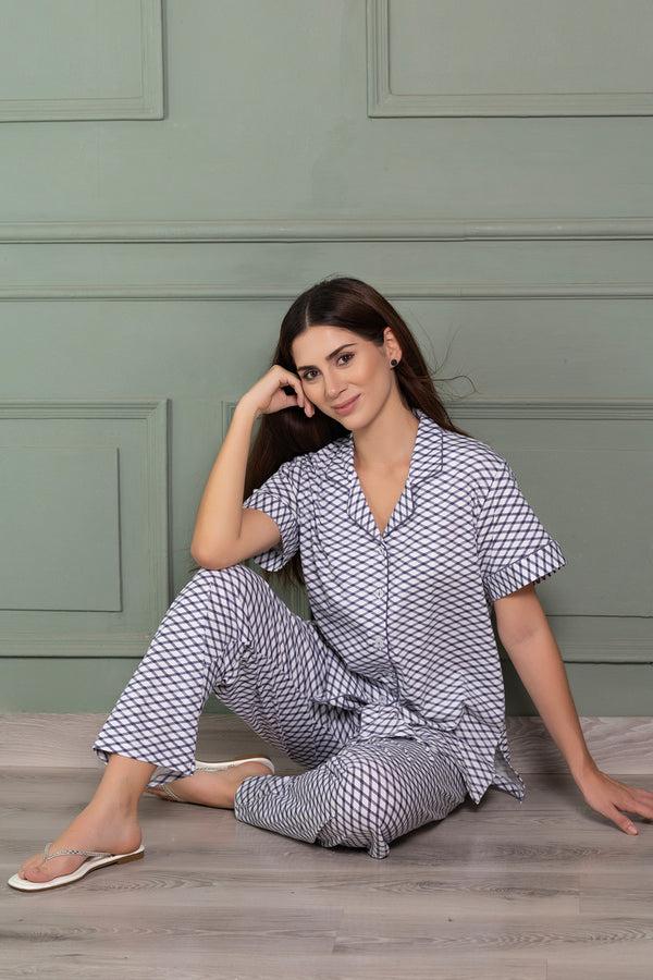 Private Lives Classic Collar Pj Set In Hosiery