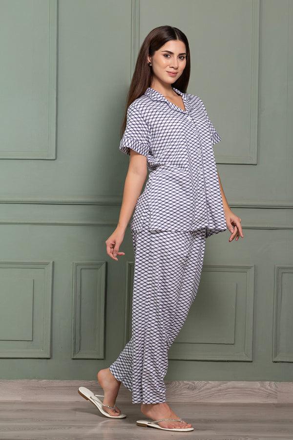 Private Lives Classic Collar Pj Set In Hosiery