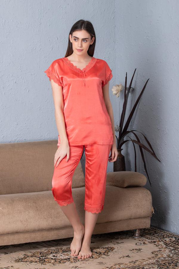 private lives Coral Satin Night suit