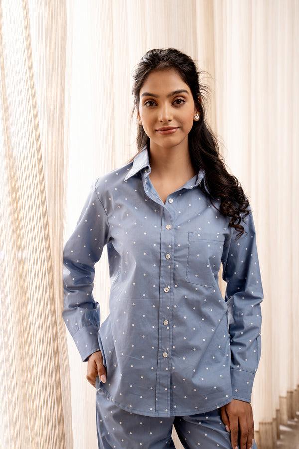Private Lives Cotton Blue Polka Co-ord Set