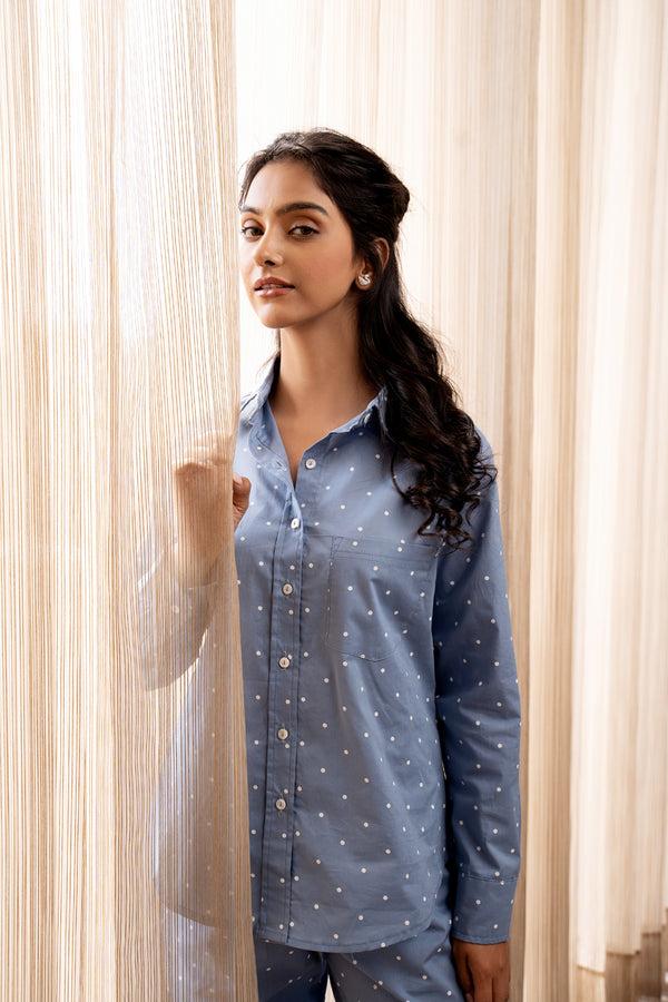 Private Lives Cotton Blue Polka Co-ord Set
