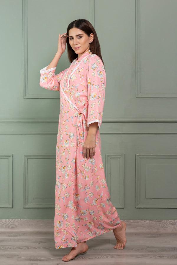 Private Lives Cotton Nighty & Robe In Floral Cotton