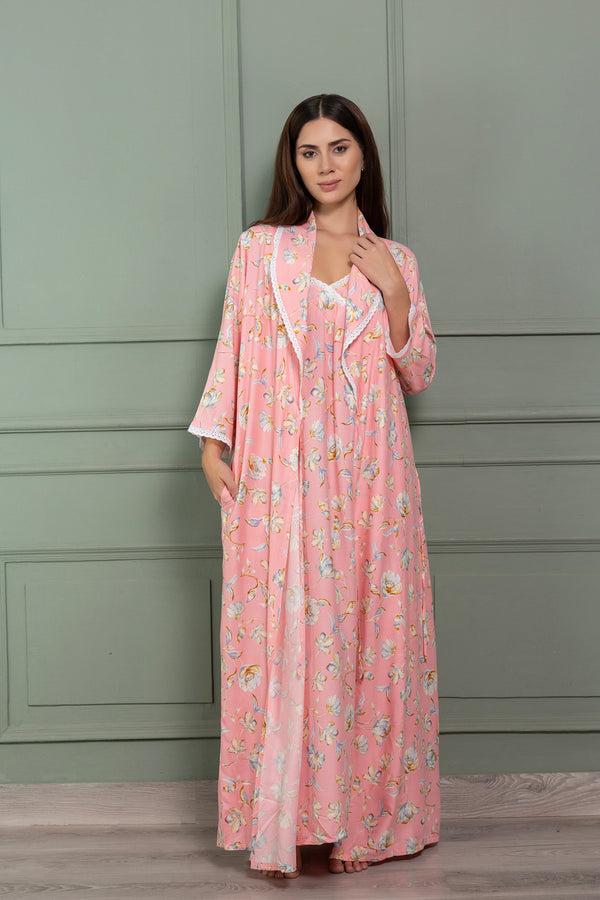private lives Cotton Nighty & Robe in Floral cotton