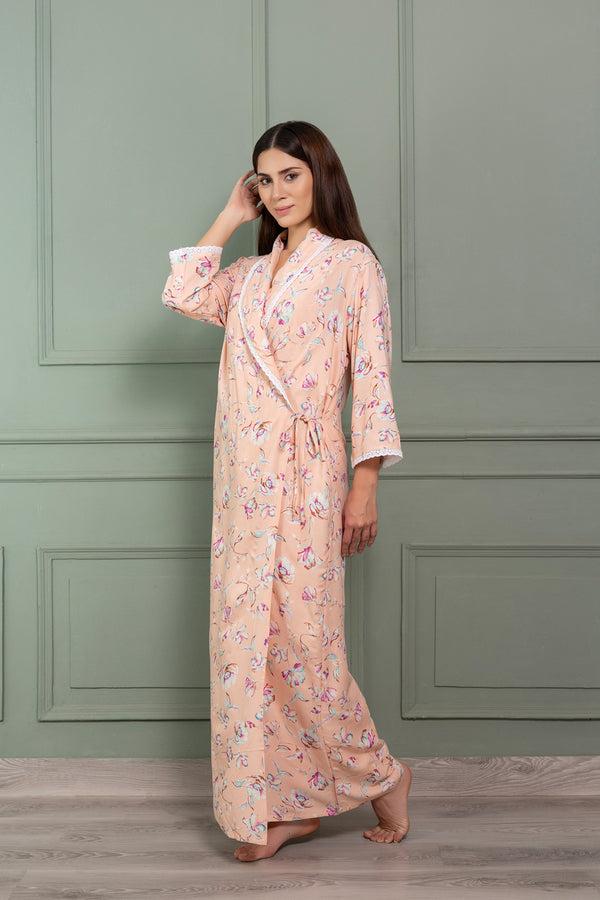 Private Lives Cotton Nighty & Robe In Floral Print