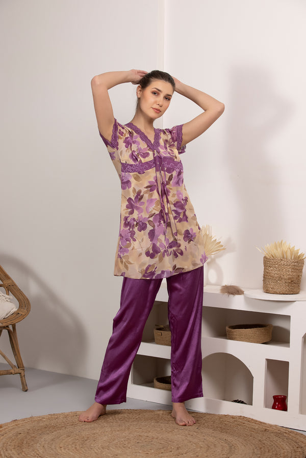 private lives Double chiffon floral Night suit