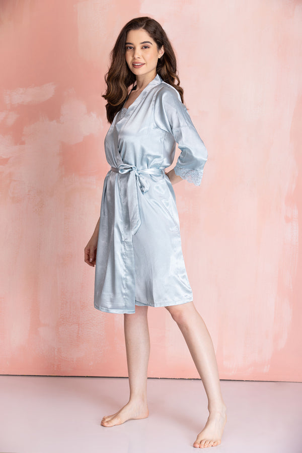 private lives Dust Blue Satin Nightgown Set
