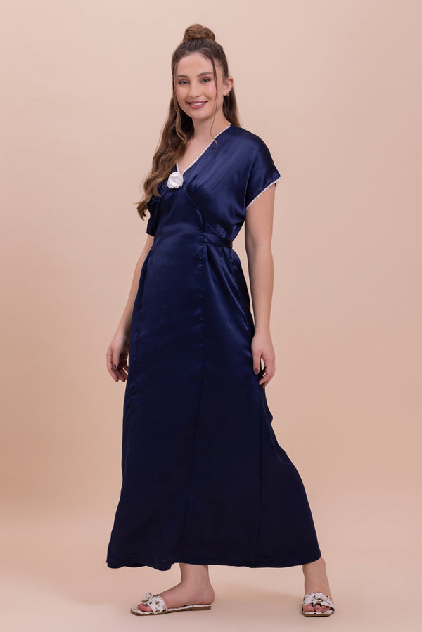 private lives Elegant Blue Satin Night dress